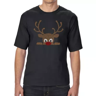 Peeking Reindeer - Men's Tall and Long Word Art T-Shirt