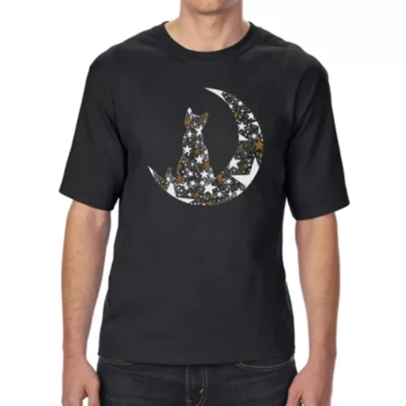 Cat Sitting On Moon - Men's Tall and Long Word Art T-Shirt