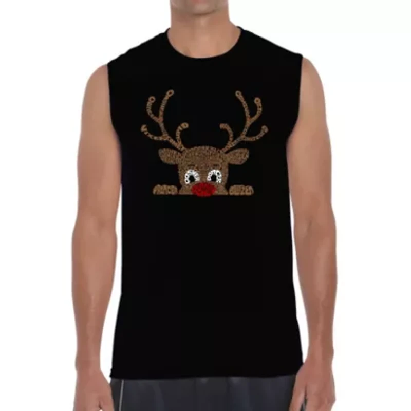 Peeking Reindeer - Men's Word Art Sleeveless T-Shirt