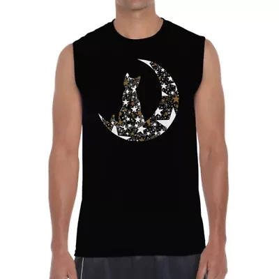 Cat Sitting On Moon - Men's Word Art Sleeveless T-Shirt