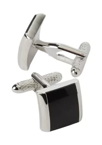 Square Black with Silver Cuff Links