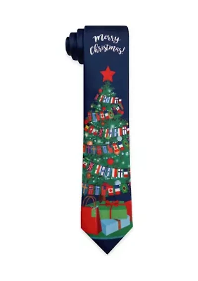 Navy Merry Christmas Tree Tie