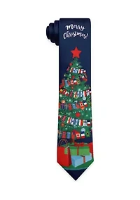 Navy Merry Christmas Tree Tie