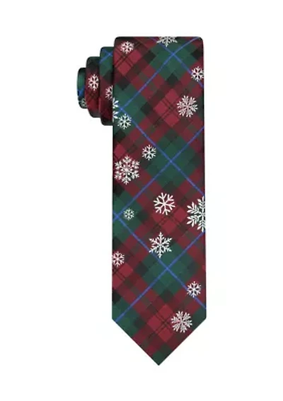 Red Snowflake Plaid Tie