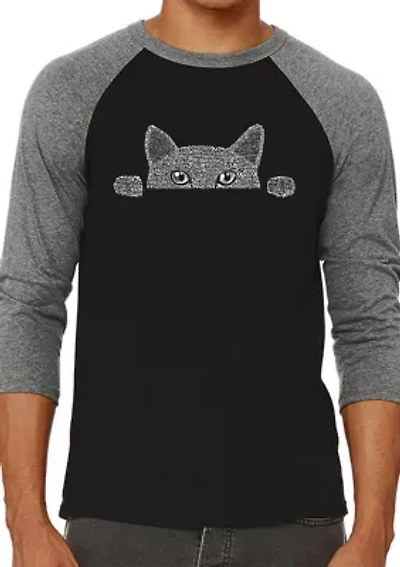 Men's Raglan Baseball Word Art Graphic T-Shirt - Peeking Cat