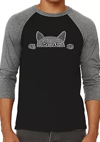 Men's Raglan Baseball Word Art Graphic T-Shirt - Peeking Cat