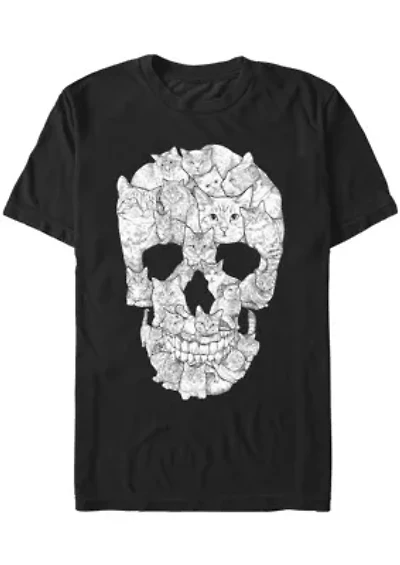 Sketchy Cat Skull Graphic T-Shirt