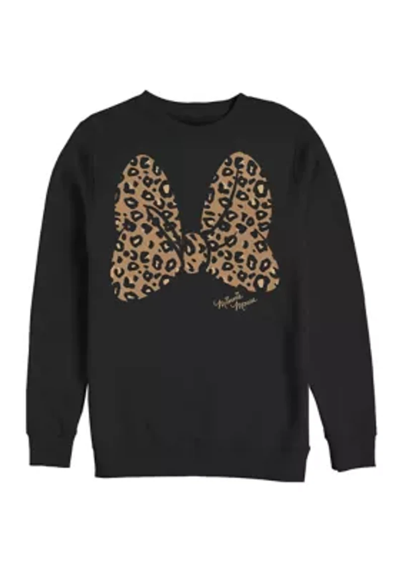 Animal Print Bow Graphic Crew Fleece Sweatshirt