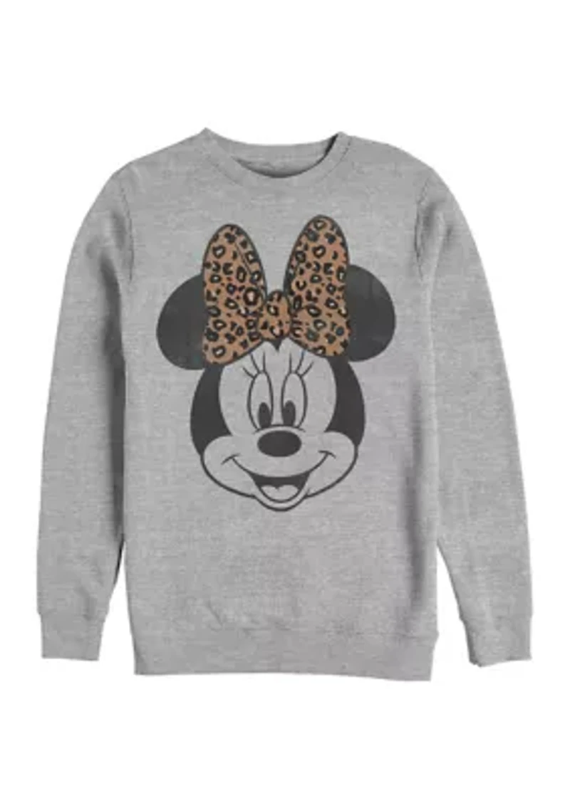 Modern Minnie Face Leopard Crew Fleece Graphic Sweatshirt
