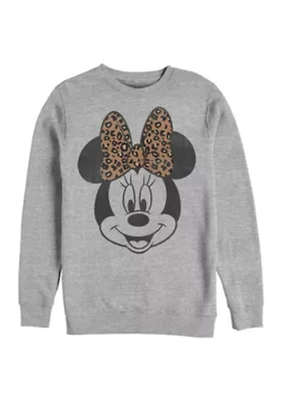 Modern Minnie Face Leopard Crew Fleece Graphic Sweatshirt