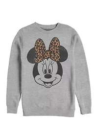 Modern Minnie Face Leopard Crew Fleece Graphic Sweatshirt