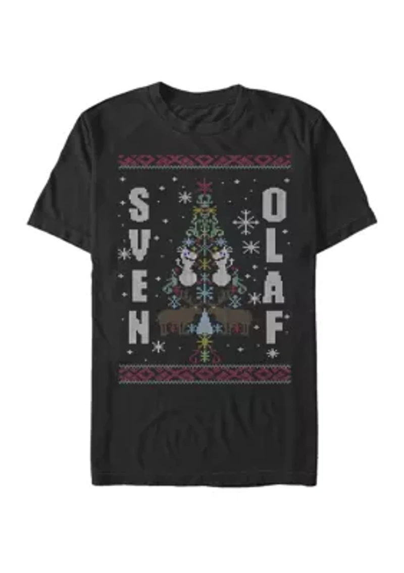 Big & Tall Frozen Sven And Olaf Ugly Sweater Print Short Sleeve Graphic T-Shirt