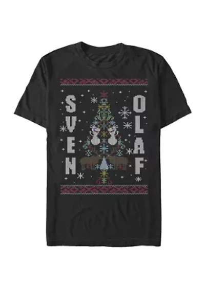Big & Tall Frozen Sven And Olaf Ugly Sweater Print Short Sleeve Graphic T-Shirt