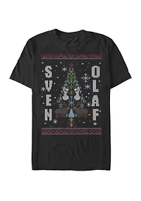 Big & Tall Frozen Sven And Olaf Ugly Sweater Print Short Sleeve Graphic T-Shirt