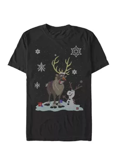 Big & Tall Frozen Olaf Reindeer Sweater Print Short Sleeve Graphic T-Shirt