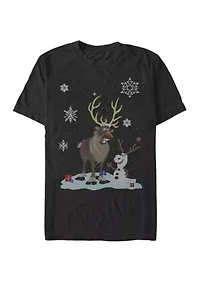 Big & Tall Frozen Olaf Reindeer Sweater Print Short Sleeve Graphic T-Shirt