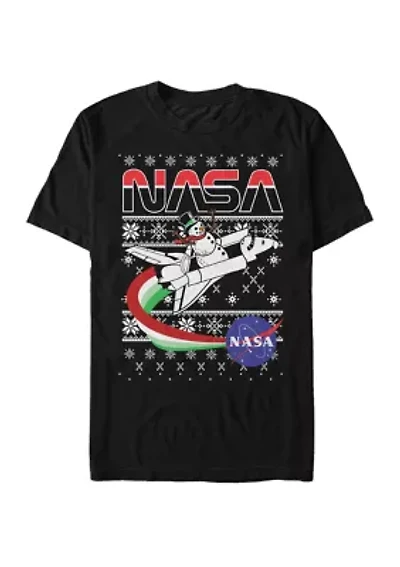 Big & Tall Rocket Ship Ugly Christmas Sweater Short Sleeve Graphic T-Shirt