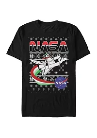 Big & Tall Rocket Ship Ugly Christmas Sweater Short Sleeve Graphic T-Shirt