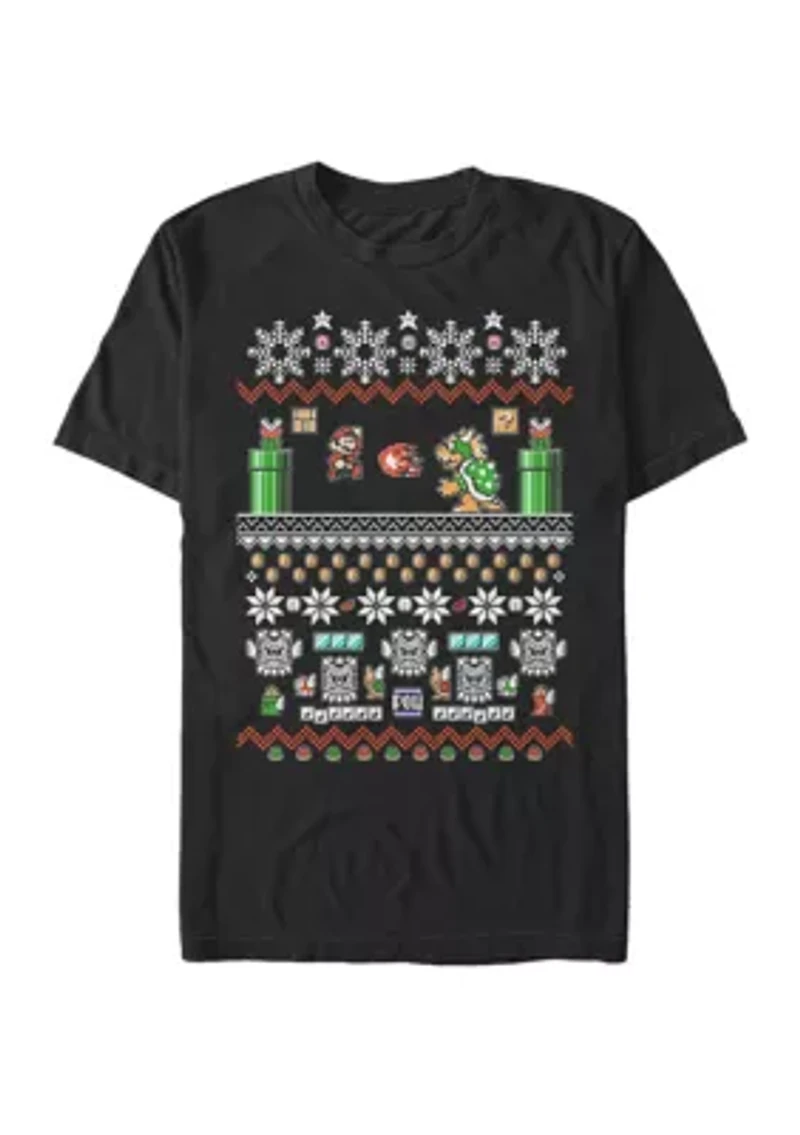 Big & Tall Mario Maker Christmas Sweater Print Short Sleeve Graphic T-Shirt
