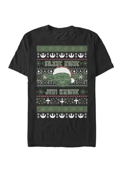 Big & Tall Yoda Christmas Sweater Silent Night Jedi Knight Short Sleeve T-Shirt