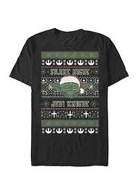 Big & Tall Yoda Christmas Sweater Silent Night Jedi Knight Short Sleeve T-Shirt