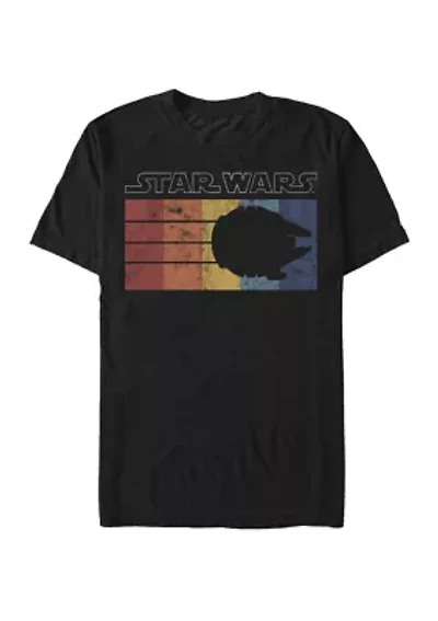 Big & Tall Rainbow Striped Millennium Falcon Silhouette Short Sleeve T-Shirt