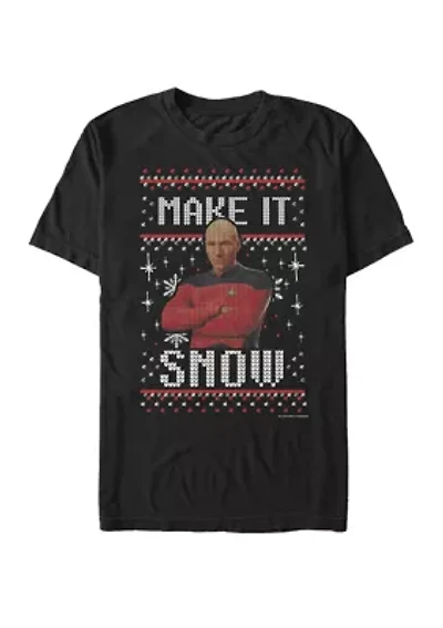 Big & Tall Captain Picard Make It Snow Christmas Sweater Short Sleeve Graphic T-Shirt