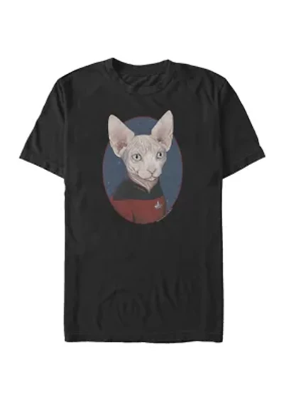 Big & Tall Jean-Luc Picard Cat Portrait Short Sleeve Graphic T-Shirt