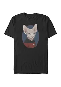 Big & Tall Jean-Luc Picard Cat Portrait Short Sleeve Graphic T-Shirt