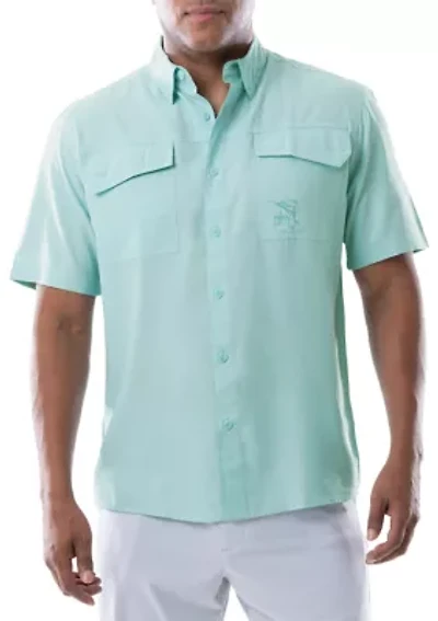 Men's Short Sleeve Cationic Heather Textured Fishing Shirt