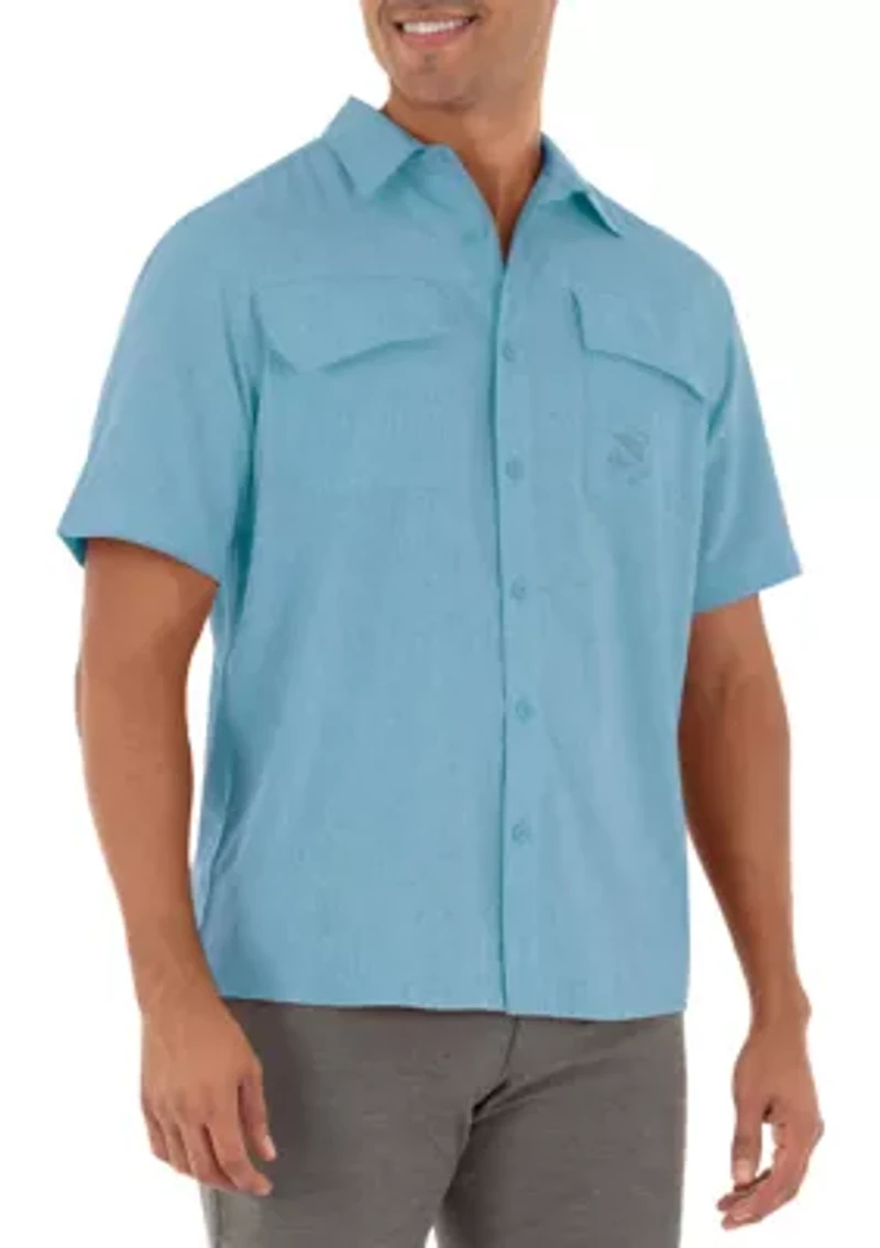 Men's Short Sleeve Cationic Heather Textured Fishing Shirt