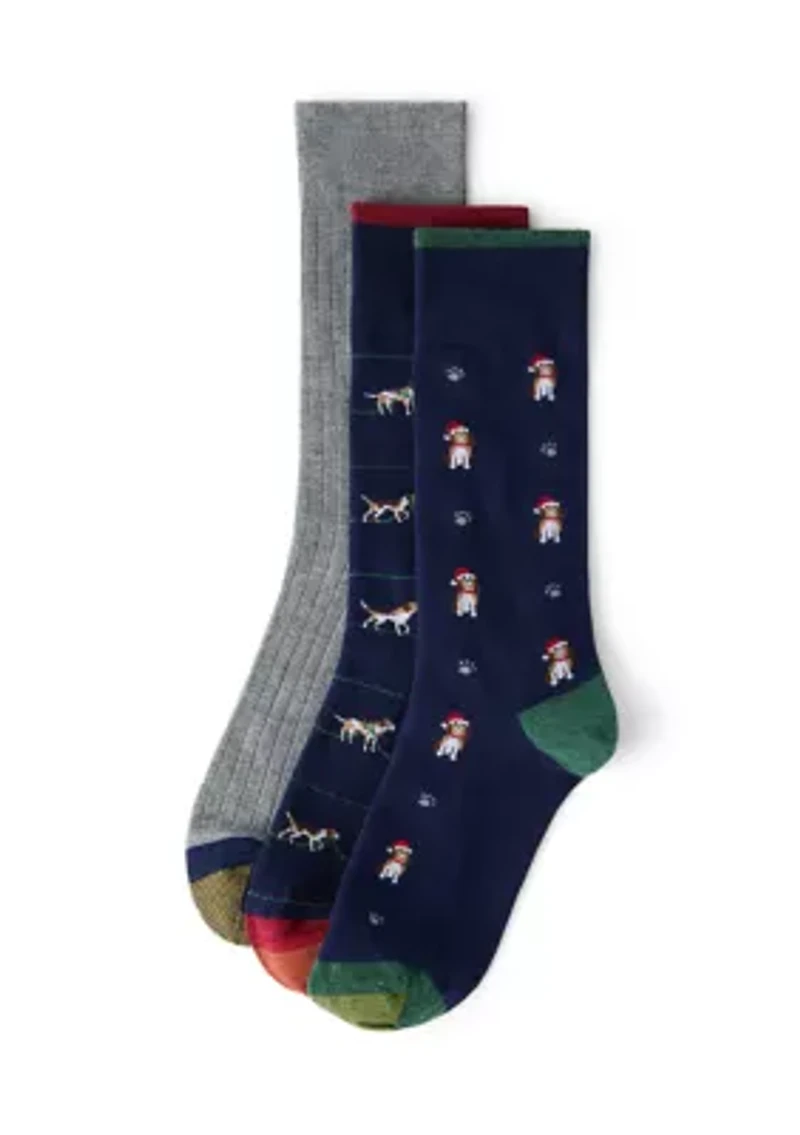 3 Pair Holiday Hound Crew Socks