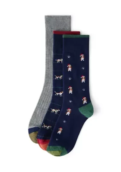 3 Pair Holiday Hound Crew Socks