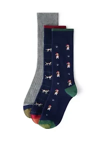 3 Pair Holiday Hound Crew Socks