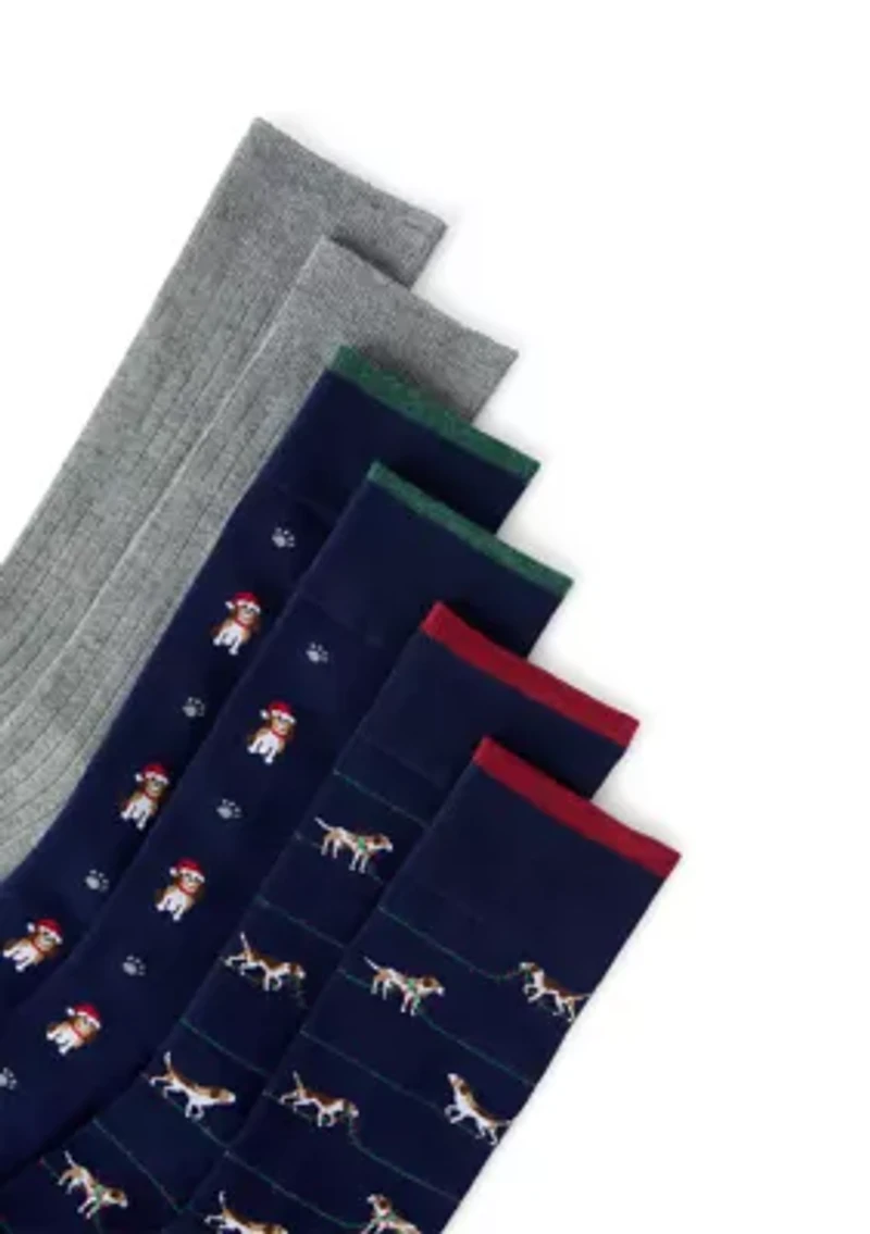 3 Pair Holiday Hound Crew Socks