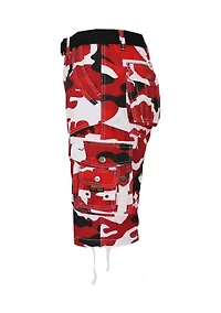Men's Belted Cargo Shorts With Twill Flat Front Washed Utility Pockets