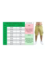 Men's Belted Cargo Shorts With Twill Flat Front Washed Utility Pockets