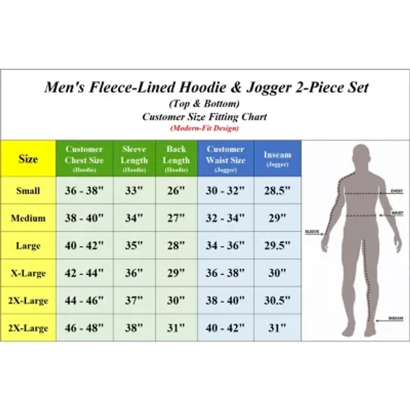 Blu Rock Men's Fleece Lined Full-Zip Hoodie and Jogger Sweatpants With Zipper Side Pockets Matching Set