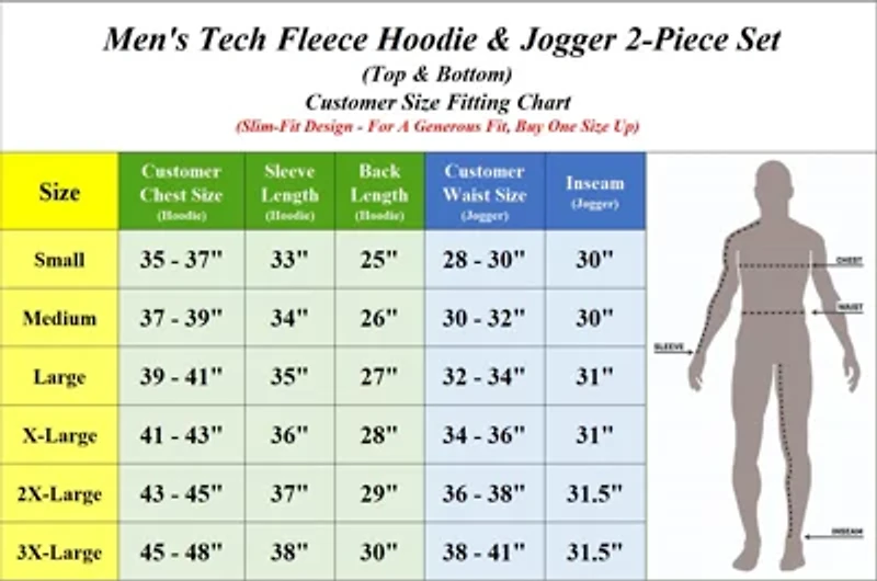 Blu Rock Men's Slim Fit Tech Fleece Hoodie & Jogger Set