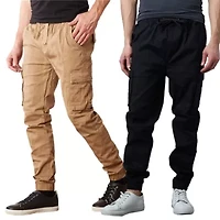 Jump Start Men's Slim Fit  Cotton Flex Stretch Cargo Jogger Pants- 2 Pack