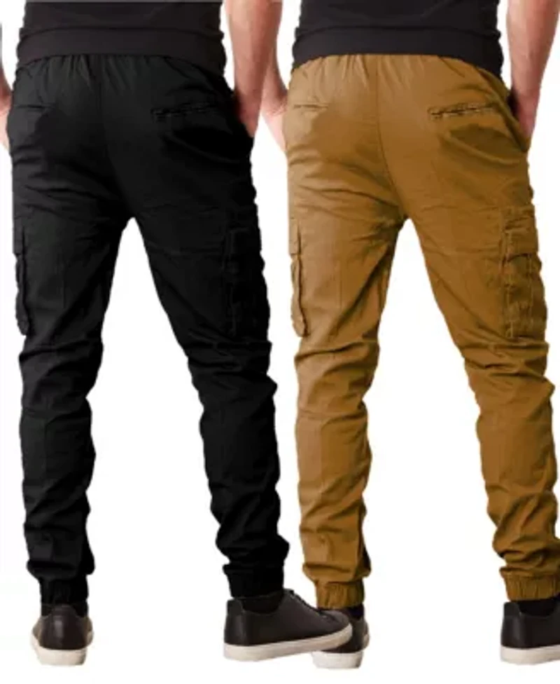 Jump Start Men's Slim Fit  Cotton Flex Stretch Cargo Jogger Pants- 2 Pack