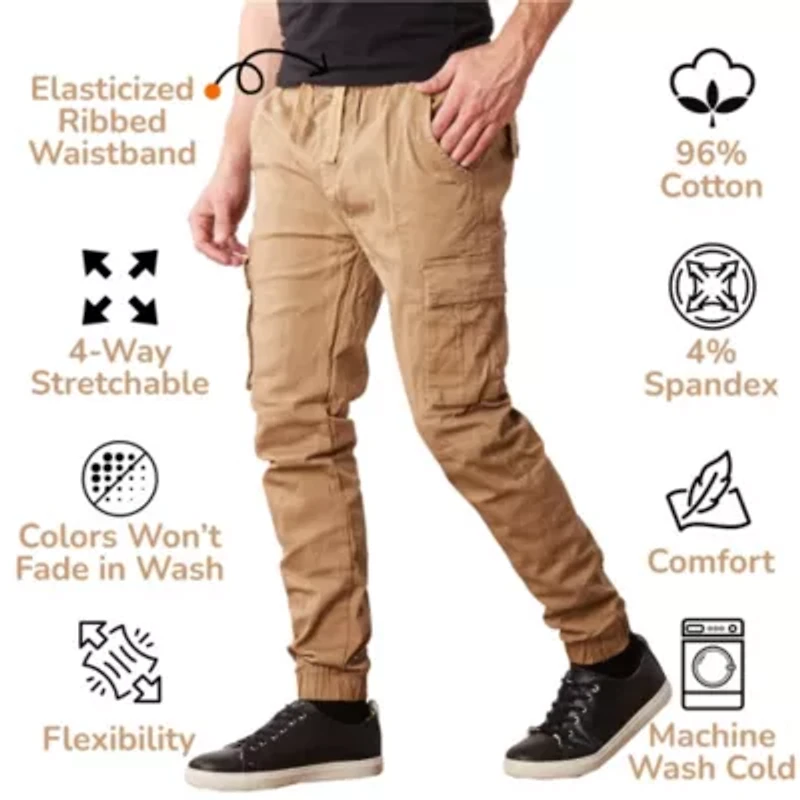 Jump Start Men's Slim Fit  Cotton Flex Stretch Cargo Jogger Pants- 2 Pack