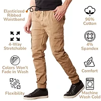 Jump Start Men's Slim Fit  Cotton Flex Stretch Cargo Jogger Pants- 2 Pack