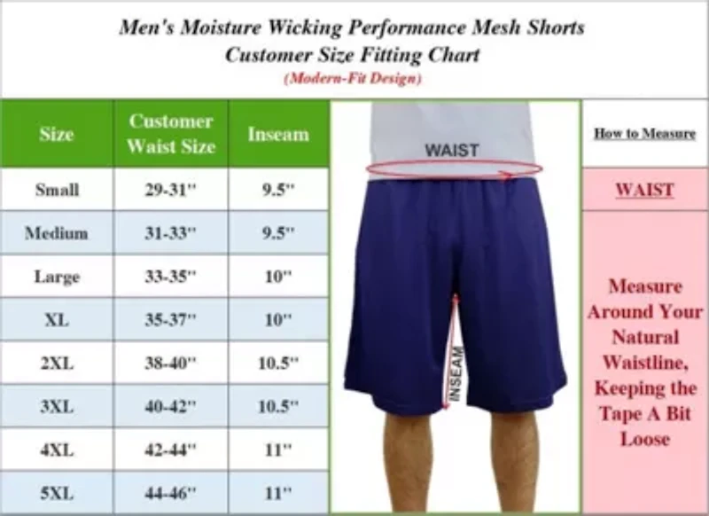 Jump Start Men's 5-Pack Lightweight Breathable Moisture Wicking Mesh Shorts