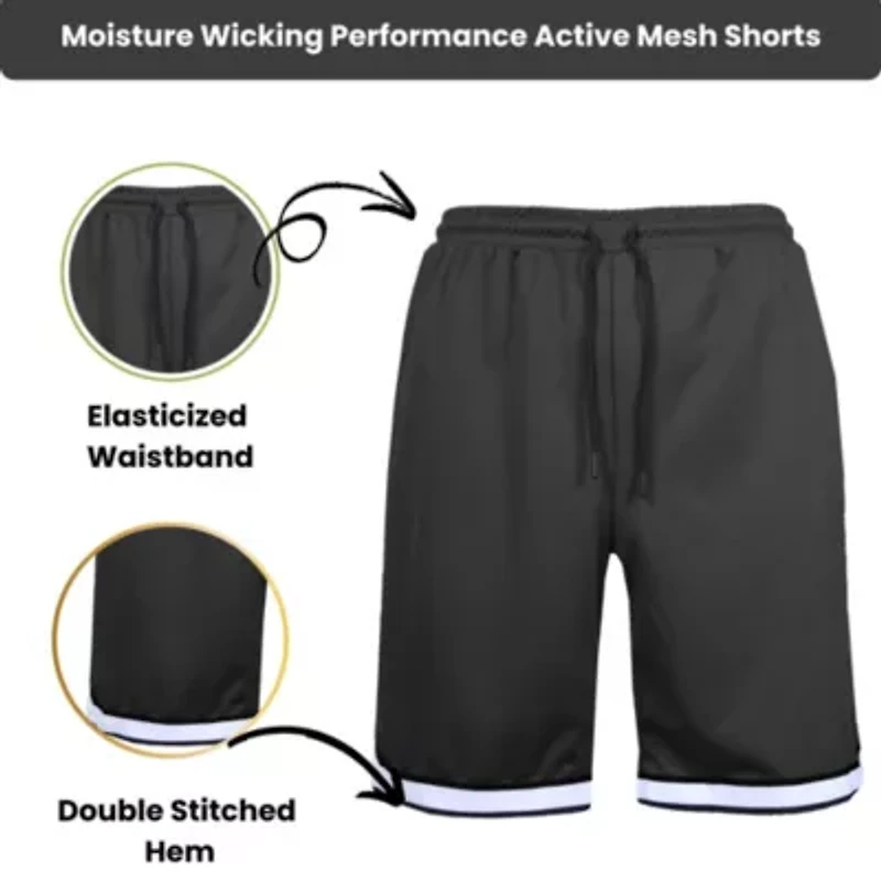 Jump Start Men's 5-Pack Lightweight Breathable Moisture Wicking Mesh Shorts