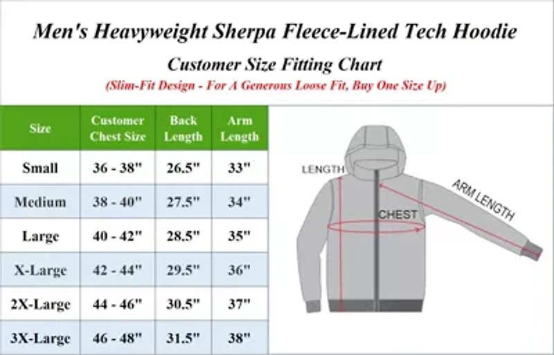 Blu Rock Men's Slim Fit Sherpa Fleece-Lined Classic Tech Full Zip Hoodie