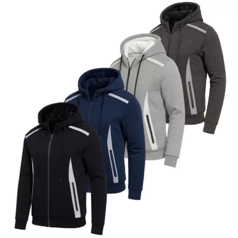 Blu Rock Men's Slim Fit Sherpa Fleece-Lined Reflective Tech Full Zip Hoodie
