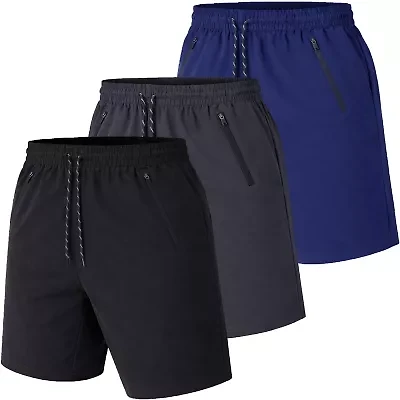Jump Start Men's Performance Training Shorts With Zipper Pockets-3 Pack