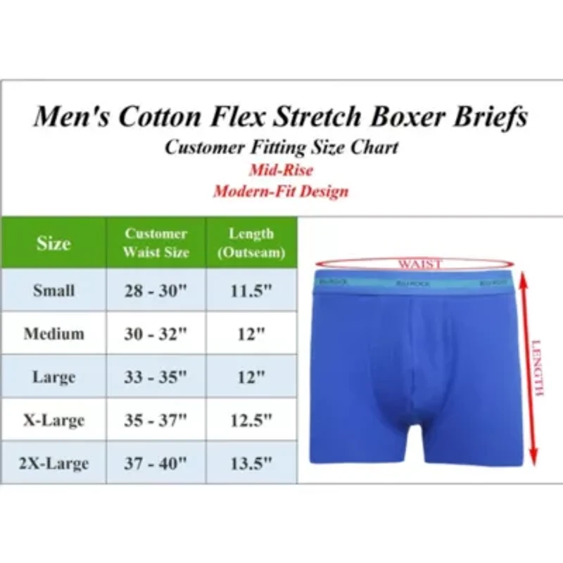 Mens' Cotton Flex Stretch Boxer Briefs-12 Pack