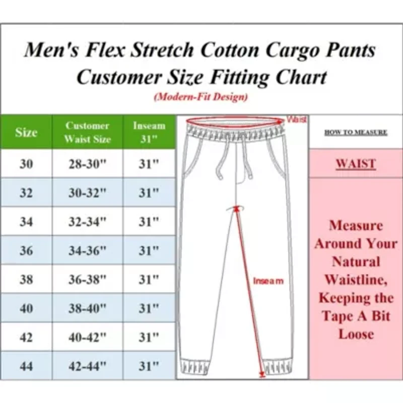 Men's Flex-Stretch Cotton Cargo Pants, 31-Inch Inseam - Comfortable and Durable